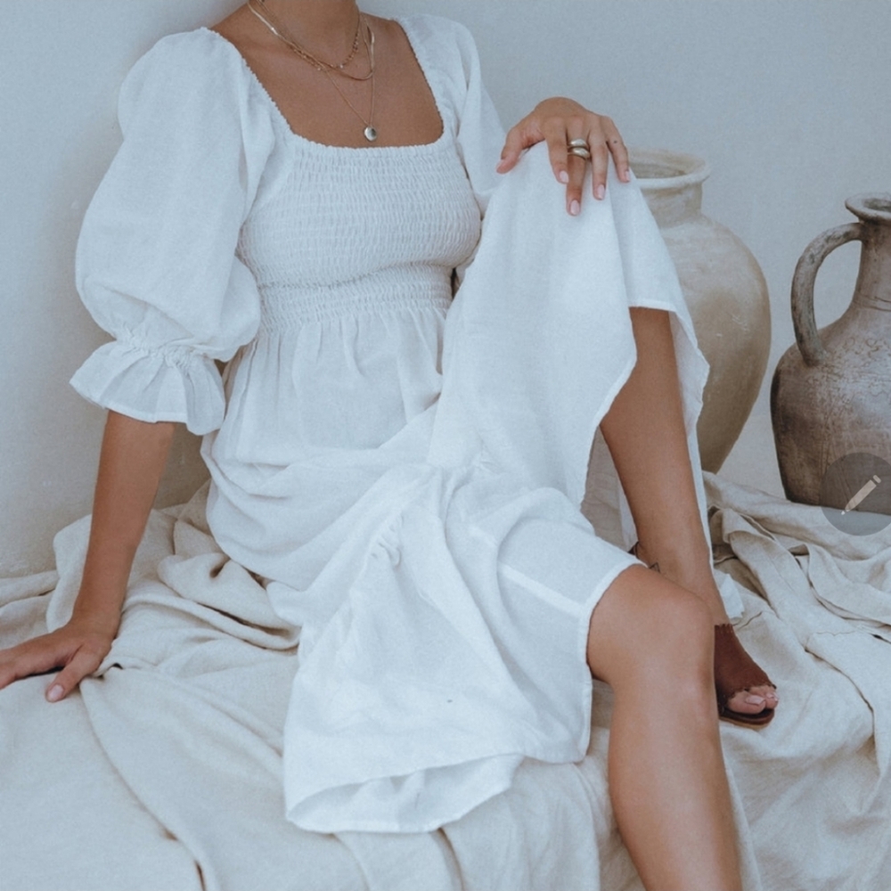 100 % linen summer dress white size S beach dress - Picture 2 of 8